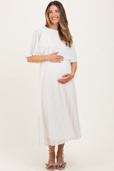 Cream Pleated Cape Maternity Midi Dress