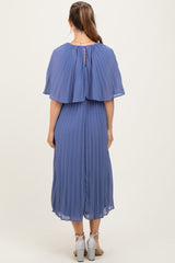 Blue Pleated Cape Maternity Midi Dress
