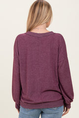 Plum Brushed Long Sleeve Ribbed V-Neck Top