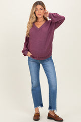 Plum Brushed Long Sleeve Ribbed V-Neck Maternity Top