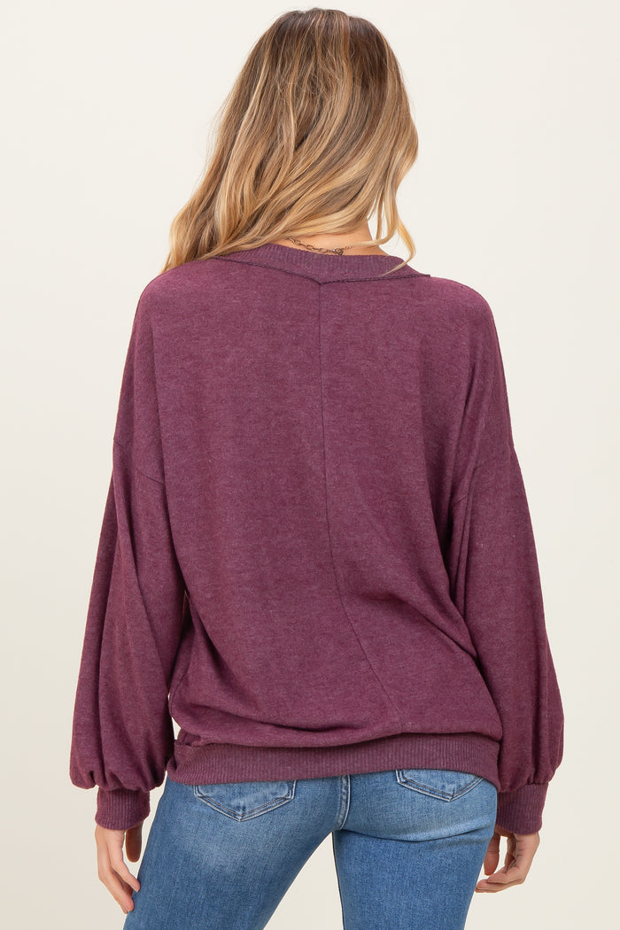 Plum Brushed Long Sleeve Ribbed V-Neck Maternity Top