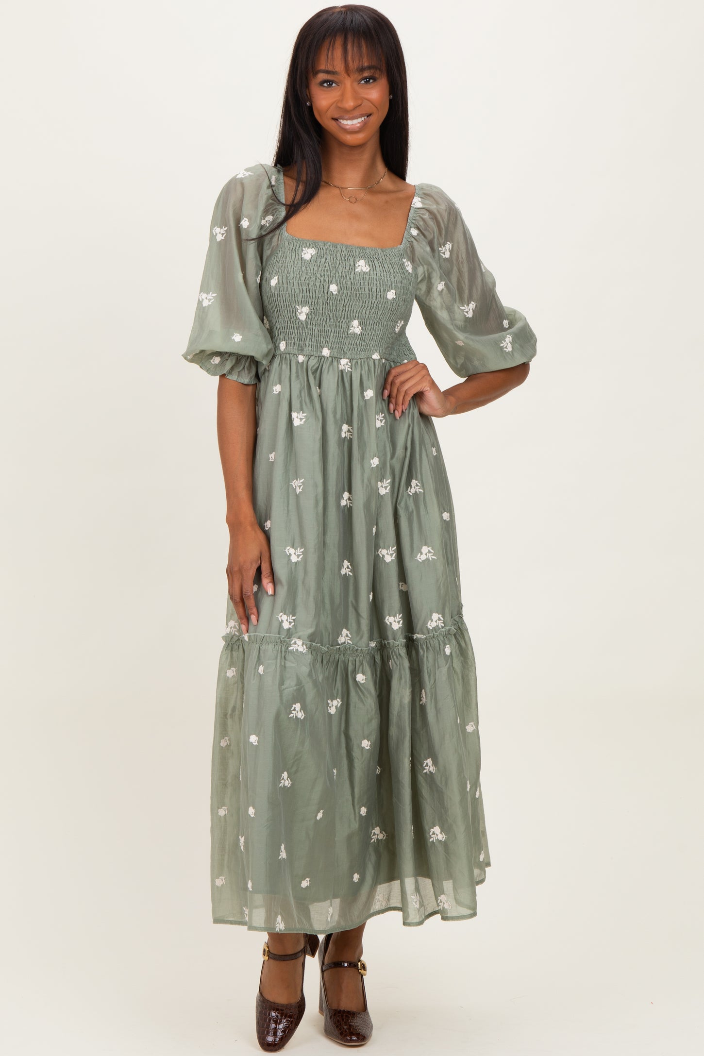 floral embroidered midi dress Off-White Flower Embroidery Asymetric Hem adds a touch of whimsy and charm Mackenzie Red Floral Embroidered Midi