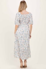 Cream Floral Puff Sleeve Tiered Maxi Dress
