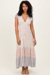 Multicolor Floral Colorblock Tiered Maxi Dress