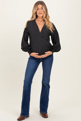 Black Polka Dot Long Sleeve Smocked Maternity Top