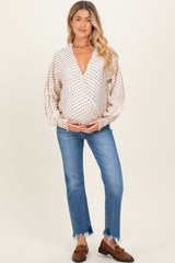 Ivory Polka Dot Long Sleeve Smocked Maternity Top
