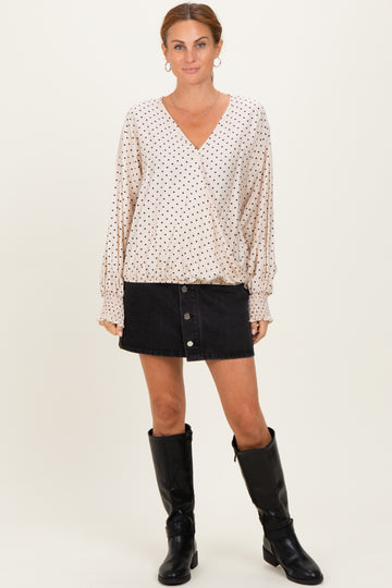 Ivory Polka Dot Long Sleeve Smocked Top