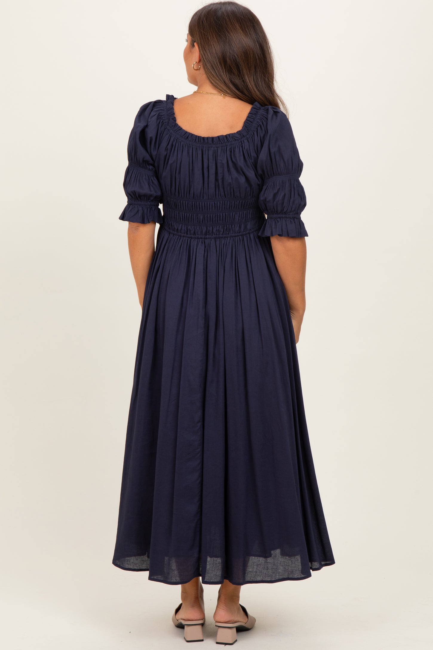 navy maternity cocktail dress Navy Blue Short Sleeve Lace Midi Dress