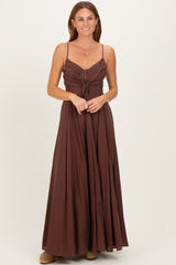 Burgundy Gathered Tie Front Maxi Dress
