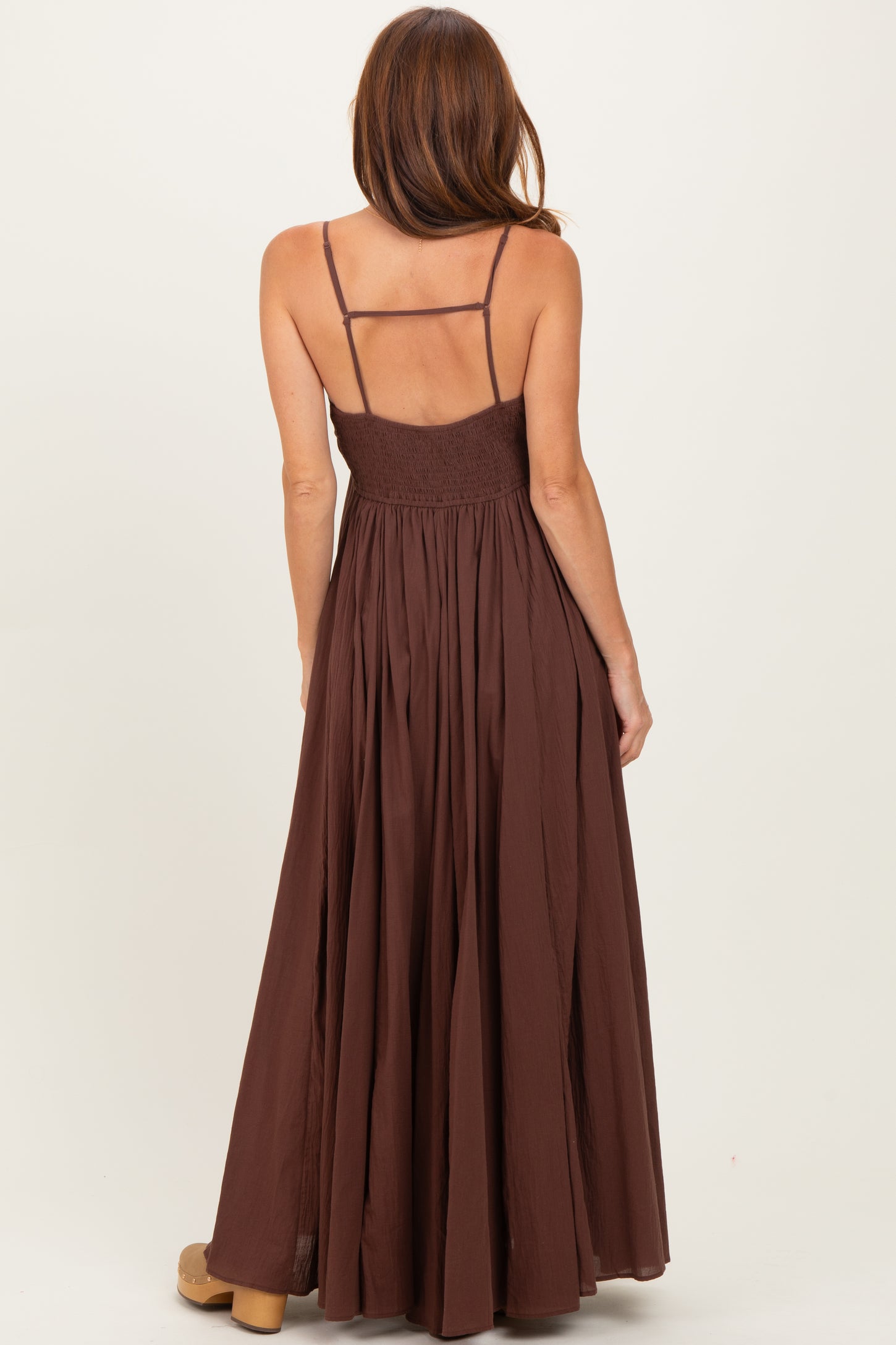 Burgundy Gathered Tie Front Maxi Dress