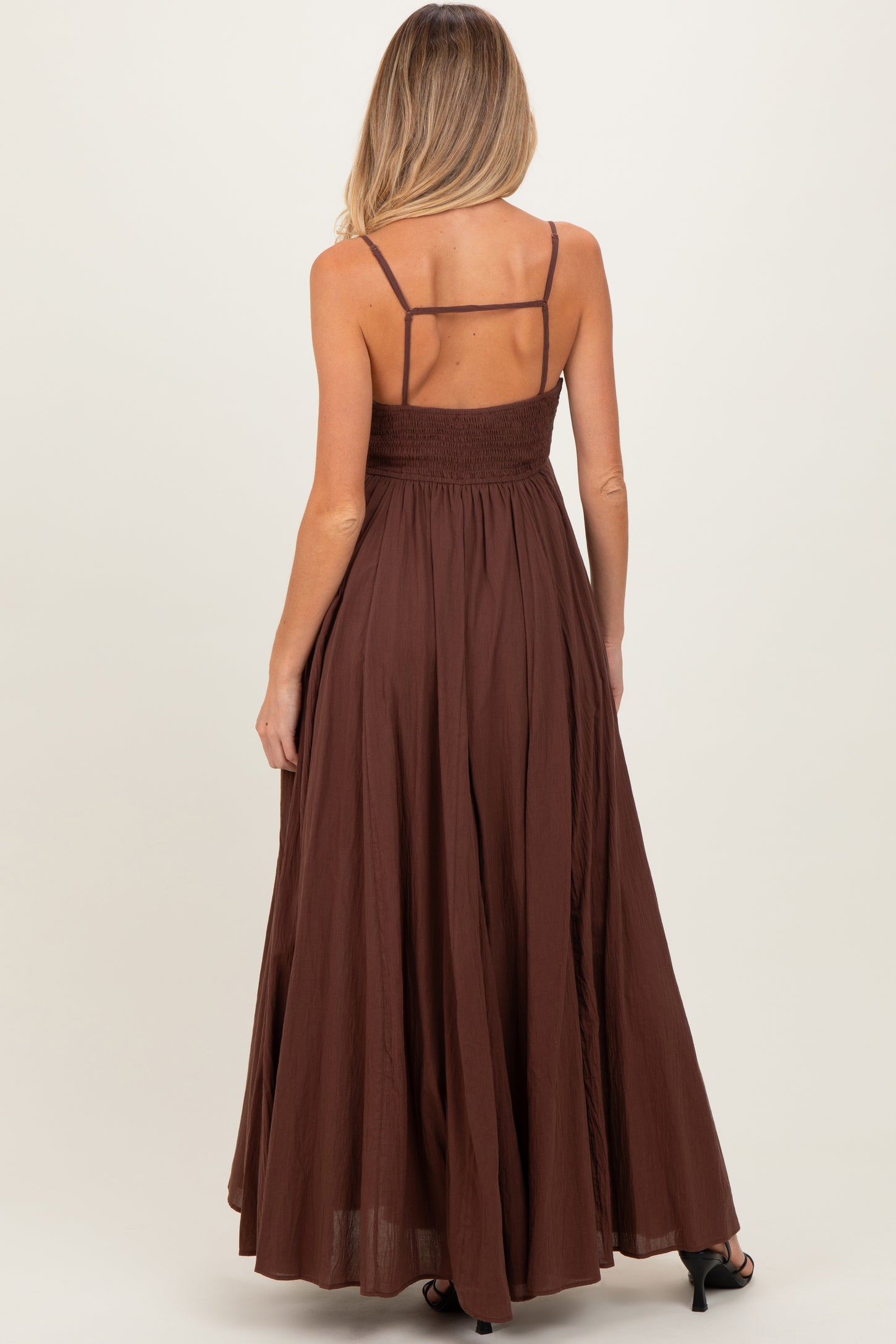 Brown Gathered Tie Front Maternity Maxi Dress PinkBlush Brown Gathered Tie Front Maternity Maxi Dress PinkBlush