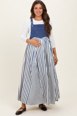 Blue Striped Colorblock Denim Contrast Maternity Maxi Dress