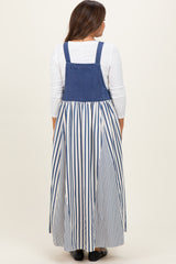 Blue Striped Colorblock Denim Contrast Maternity Maxi Dress
