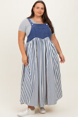 Blue Striped Colorblock Denim Contrast Plus Maxi Dress