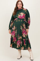 Forest Green Floral Long Sleeve Maternity Plus Midi Dress