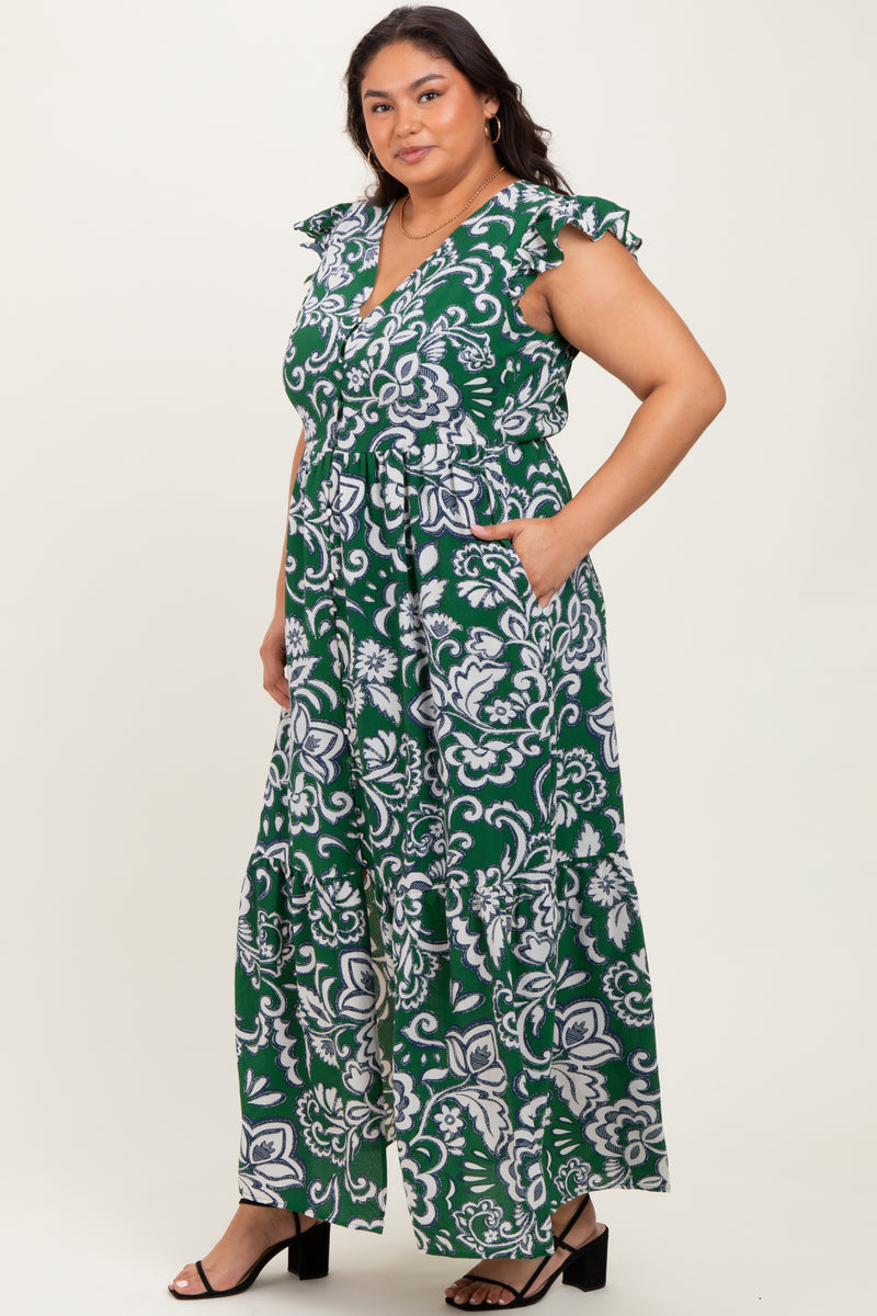 slim fit dress slacks Kelly Green and Cream Tropical Leaf Print Midi Dress