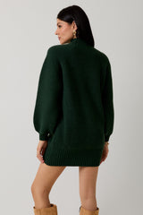 Hunter Green Mock Neck Cozy Sweater Dress