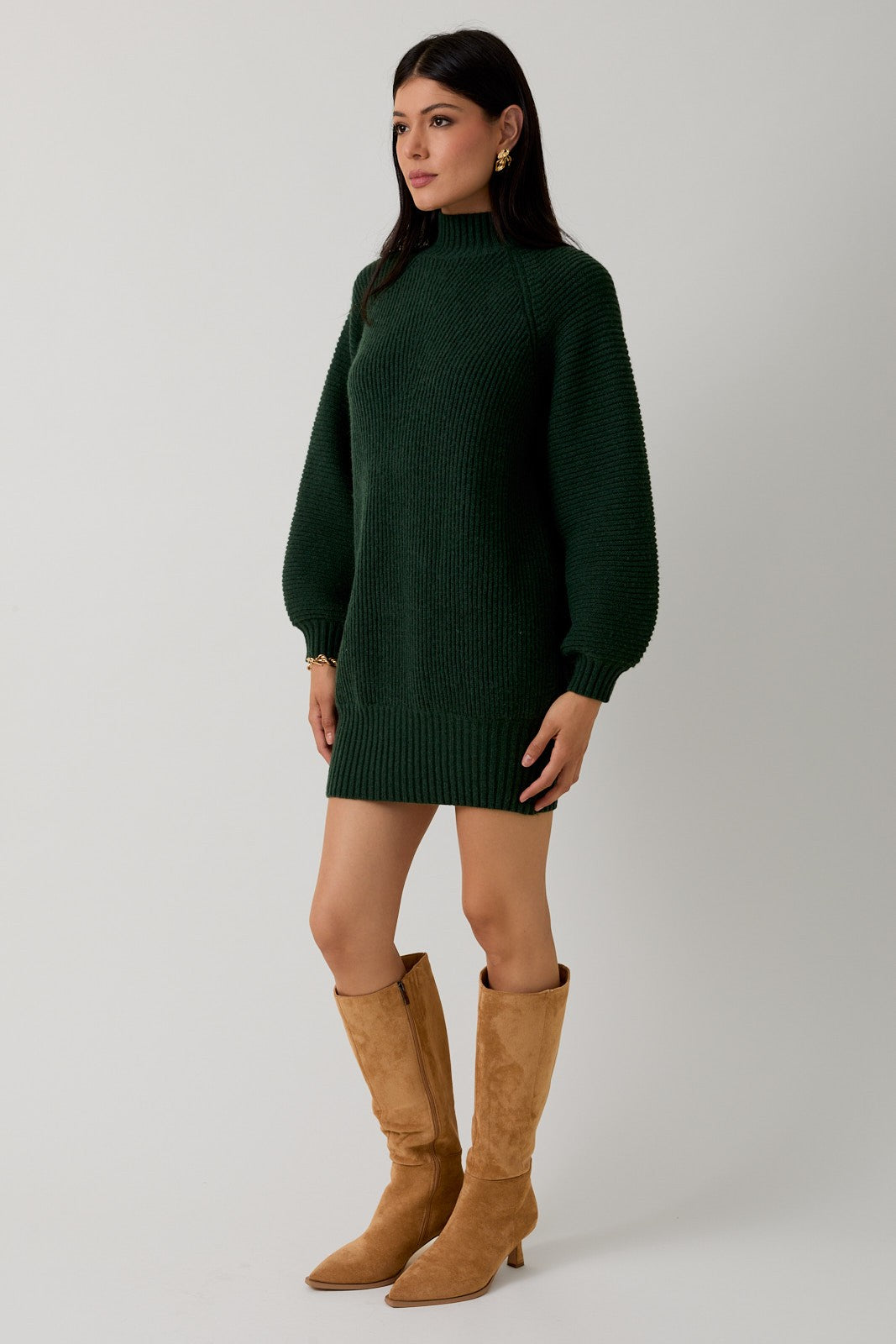 Hunter Green Mock Neck Cozy Sweater Dress Hunter Green Mock Neck Cozy Sweater Dress