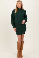 Hunter Green Mock Neck Cozy Maternity Sweater Dress