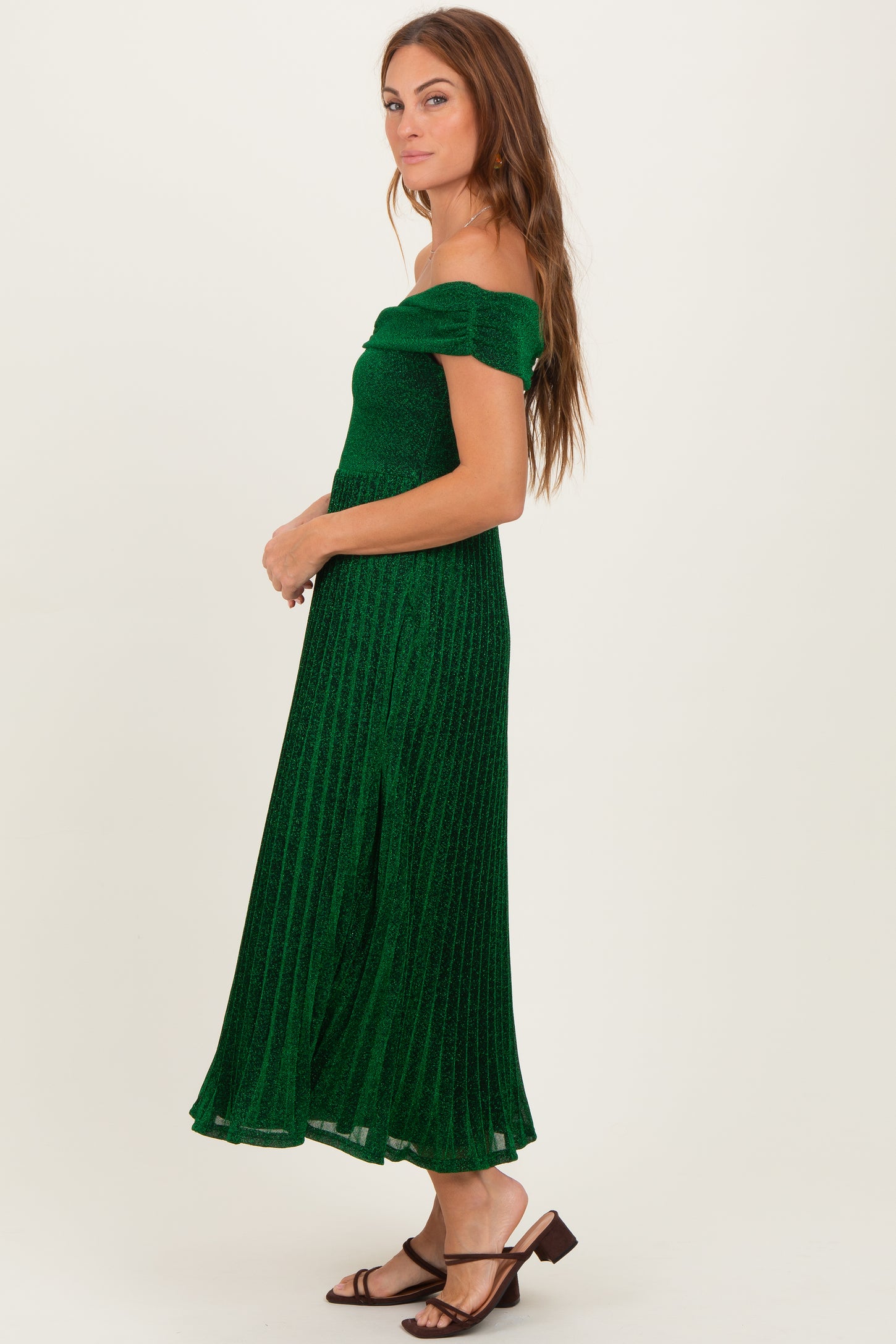 off shoulder pleated midi dress Zlie pink off-shoulder pleated midi dress