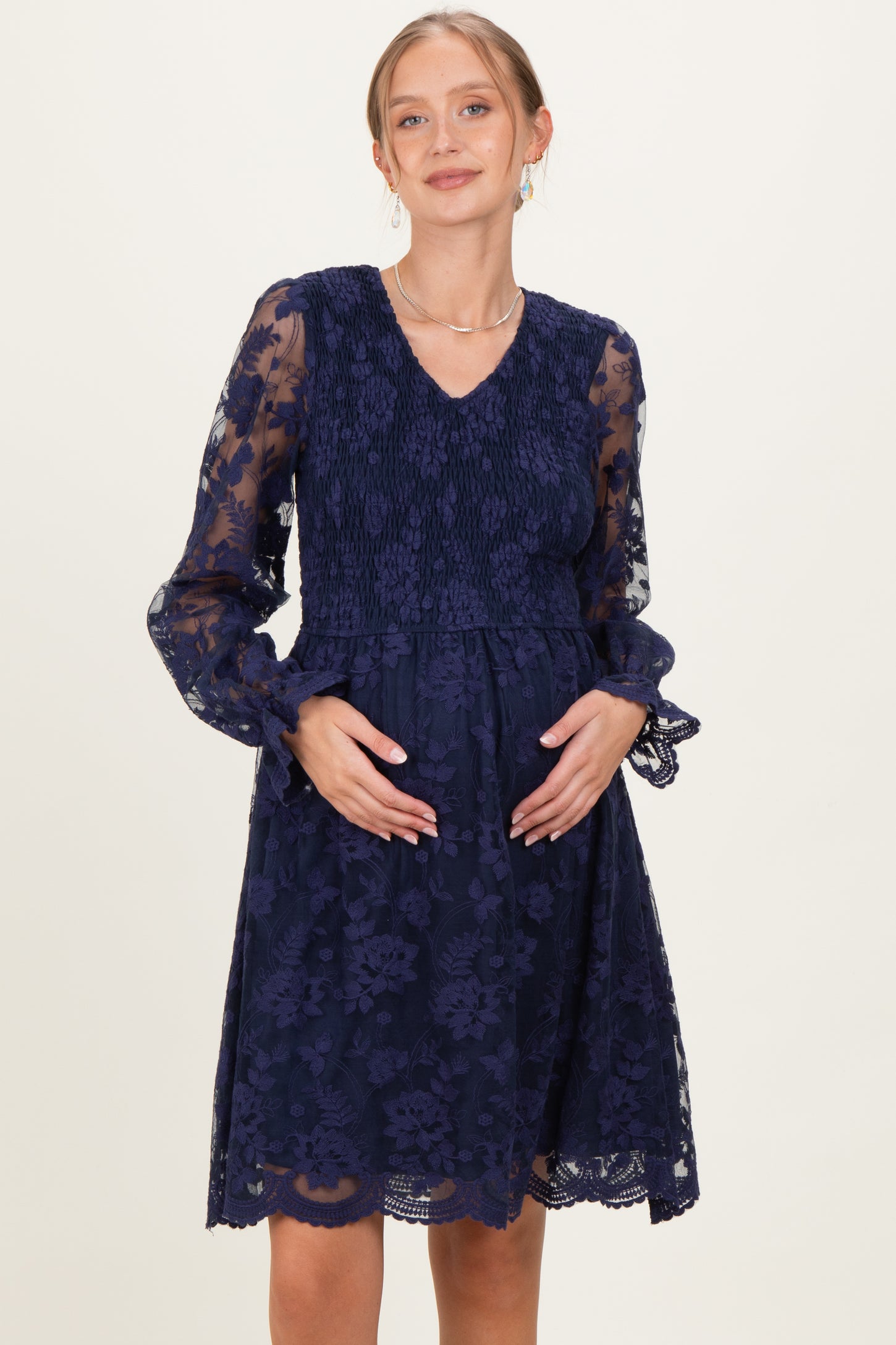 navy blue long sleeve maternity dress Sahara Maternity Dress in Navy