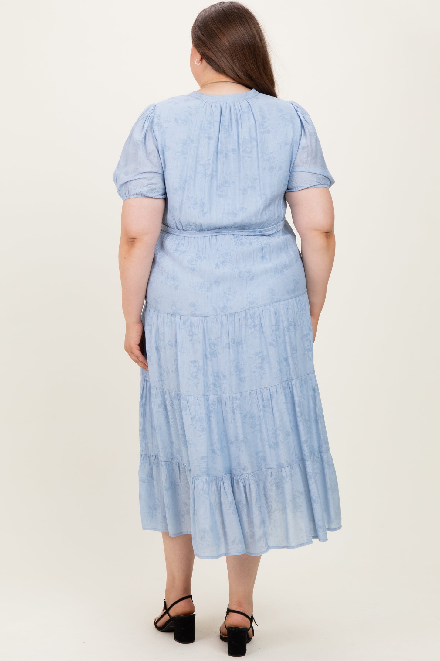 Light Blue Split Neckline Tiered Maternity Plus Midi Dress PinkBlush Light Blue Split Neckline Tiered Maternity Plus Midi Dress PinkBlush