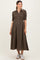 Brown Gingham Smocked Button Down Maternity Midi Dress