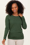 Olive Solid Ribbed Ruched Long Sleeve Top