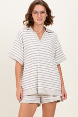 Cream/Beige Stripe Short Sleeve Short Set
