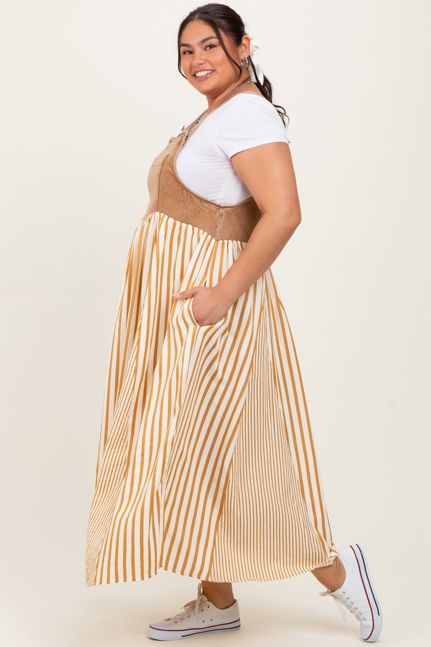 colorblock plus size maxi dresses Camel Striped Colorblock Denim Contrast Plus Maxi Dress PinkBlush