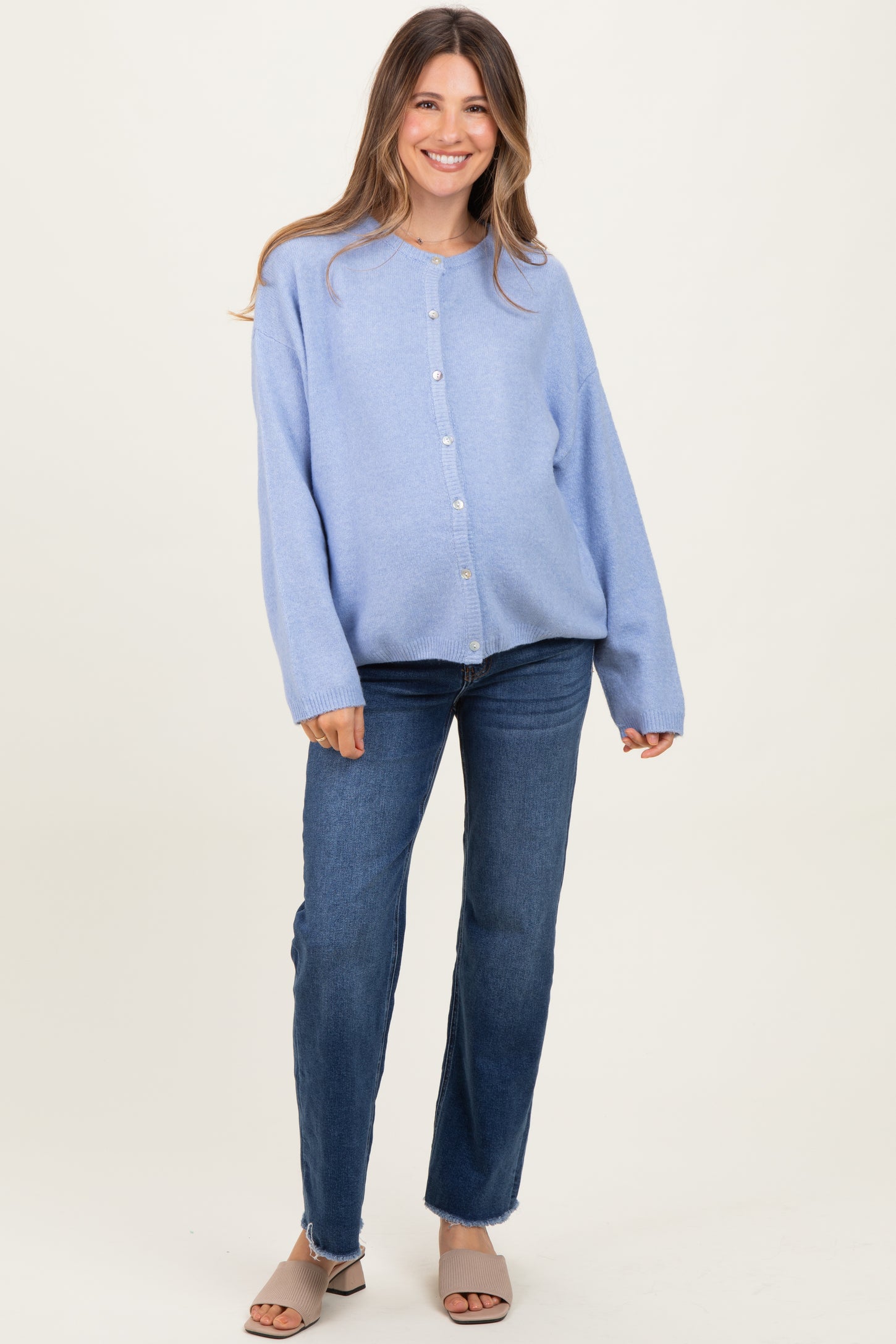 Navy Blue Fringe Hem Wide Leg Maternity Jeans