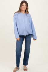 Navy Blue Fringe Hem Wide Leg Maternity Jeans