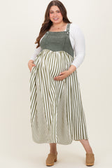 Olive Striped Colorblock Denim Contrast Maternity Plus Maxi Dress