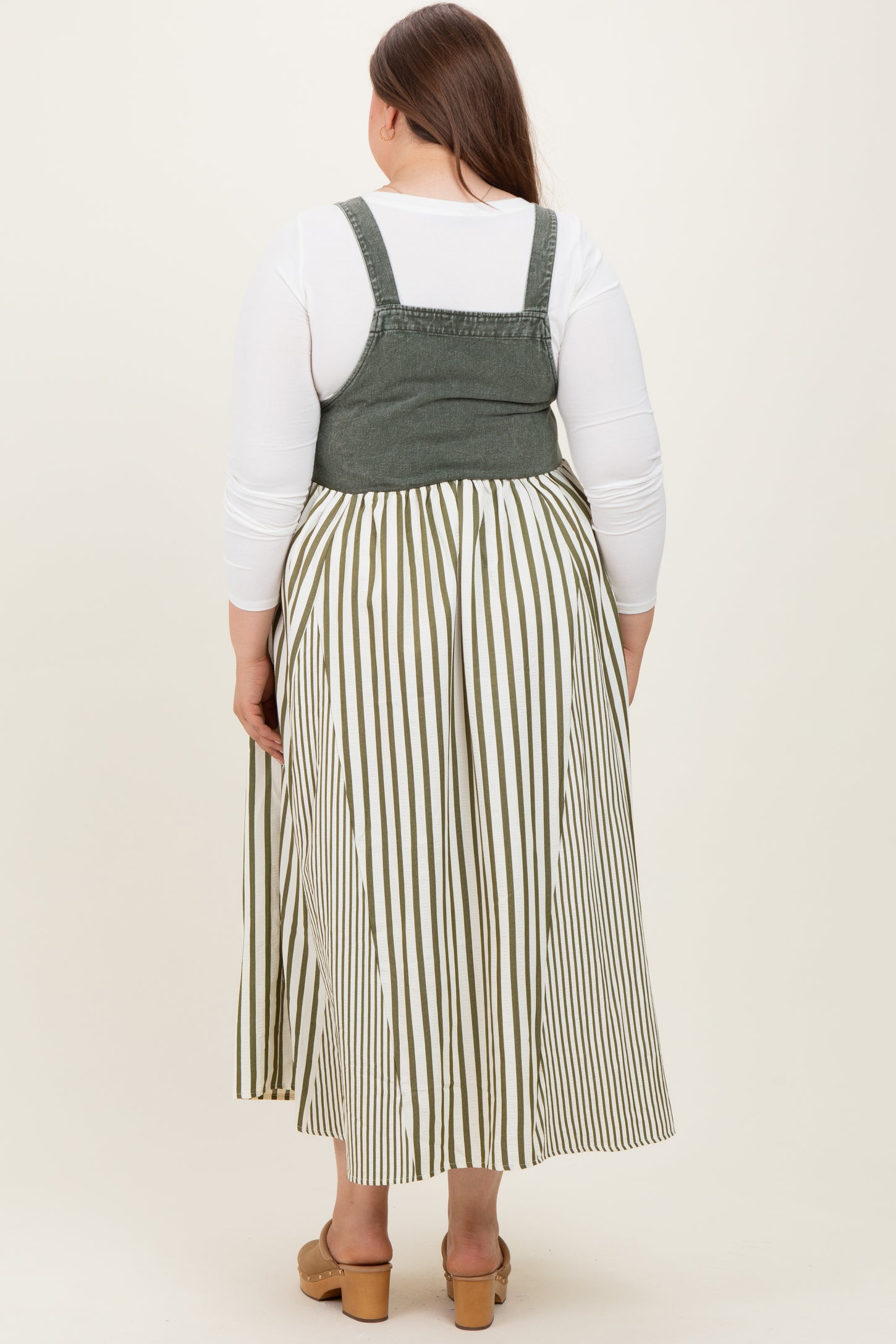 overalls maxi dress Olive Striped Colorblock Denim Contrast Maternity Plus Maxi Dress