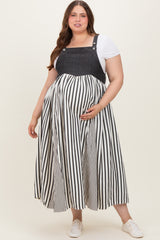 Charcoal Striped Colorblock Denim Contrast Maternity Plus Maxi Dress