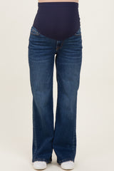 Navy Dark Wash Relaxed Wide Leg Maternity Jeans