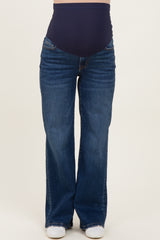 Navy Dark Wash Relaxed Wide Leg Maternity Jeans