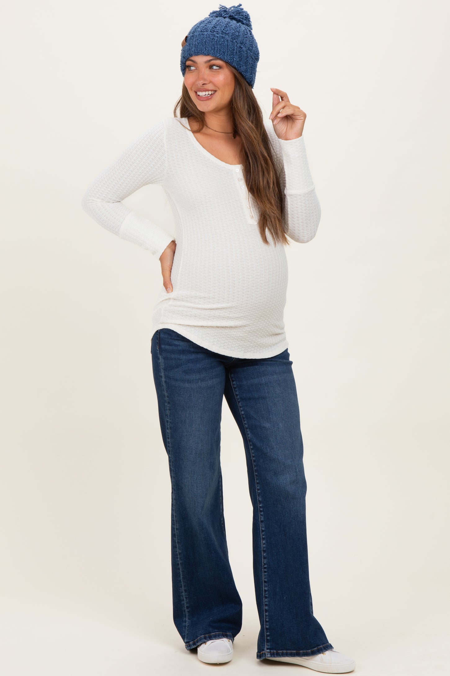 Navy Dark Wash Relaxed Wide Leg Maternity Jeans