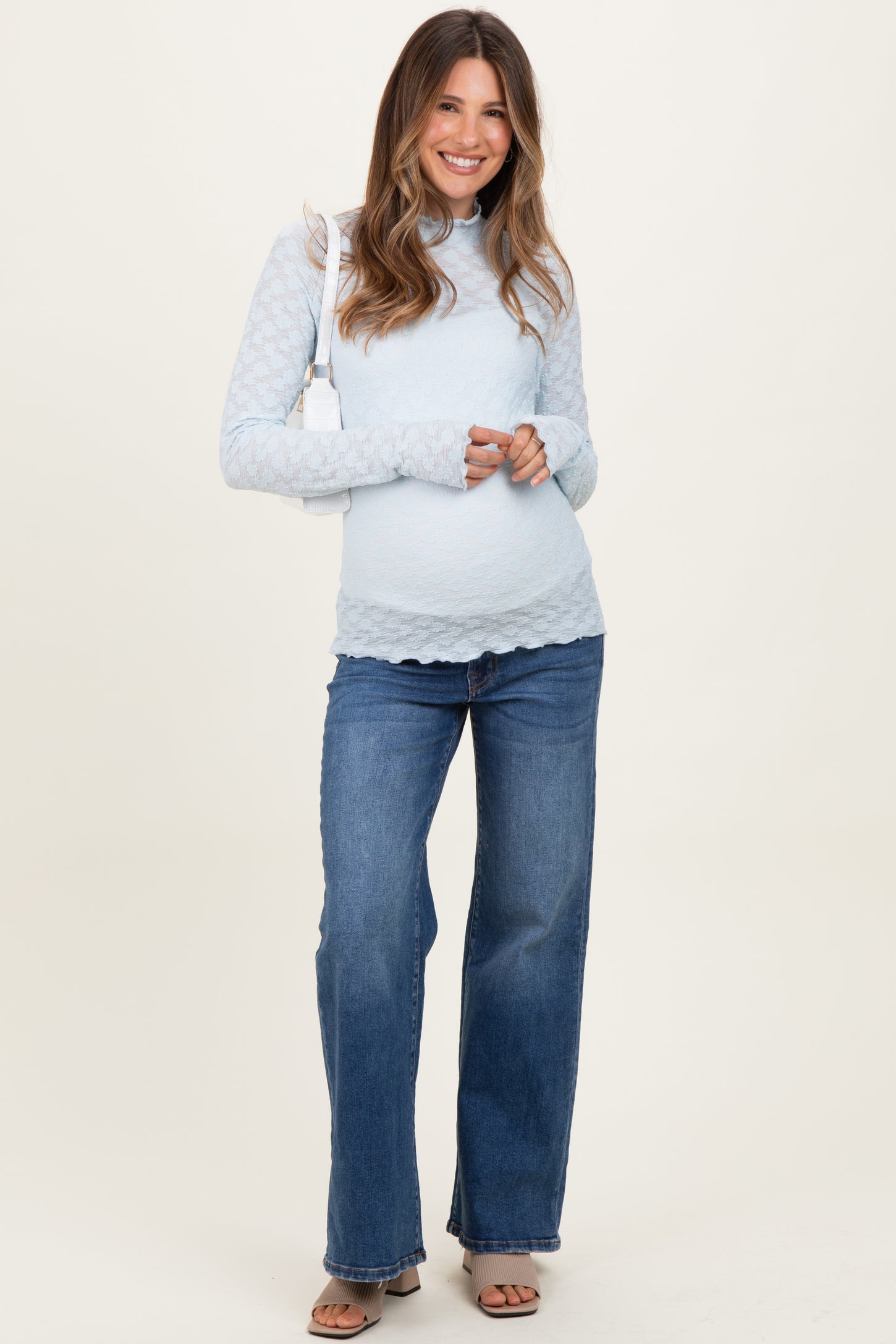Blue Medium Wash Wide Leg Maternity Jeans