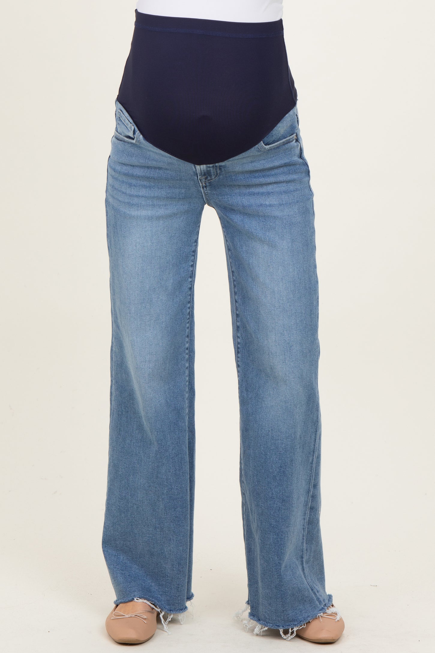 Blue Distressed Relaxed Wide Leg Maternity Jeans