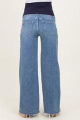 Blue Distressed Relaxed Wide Leg Maternity Jeans