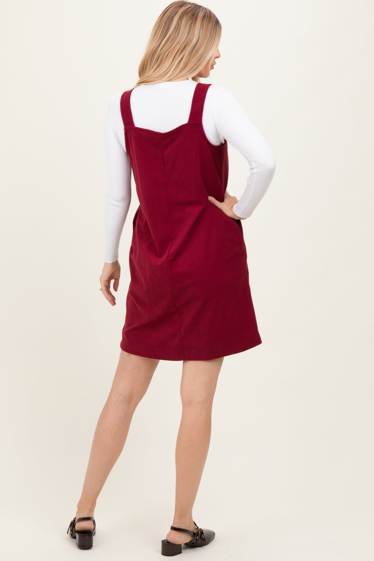 Burgundy Solid Corduroy V-Neck A-Line Mini Dress PinkBlush Burgundy Solid Corduroy V-Neck A-Line Mini Dress PinkBlush