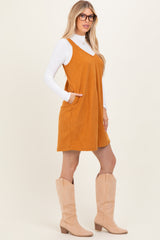 Mustard Solid Corduroy V-Neck A-Line Mini Dress