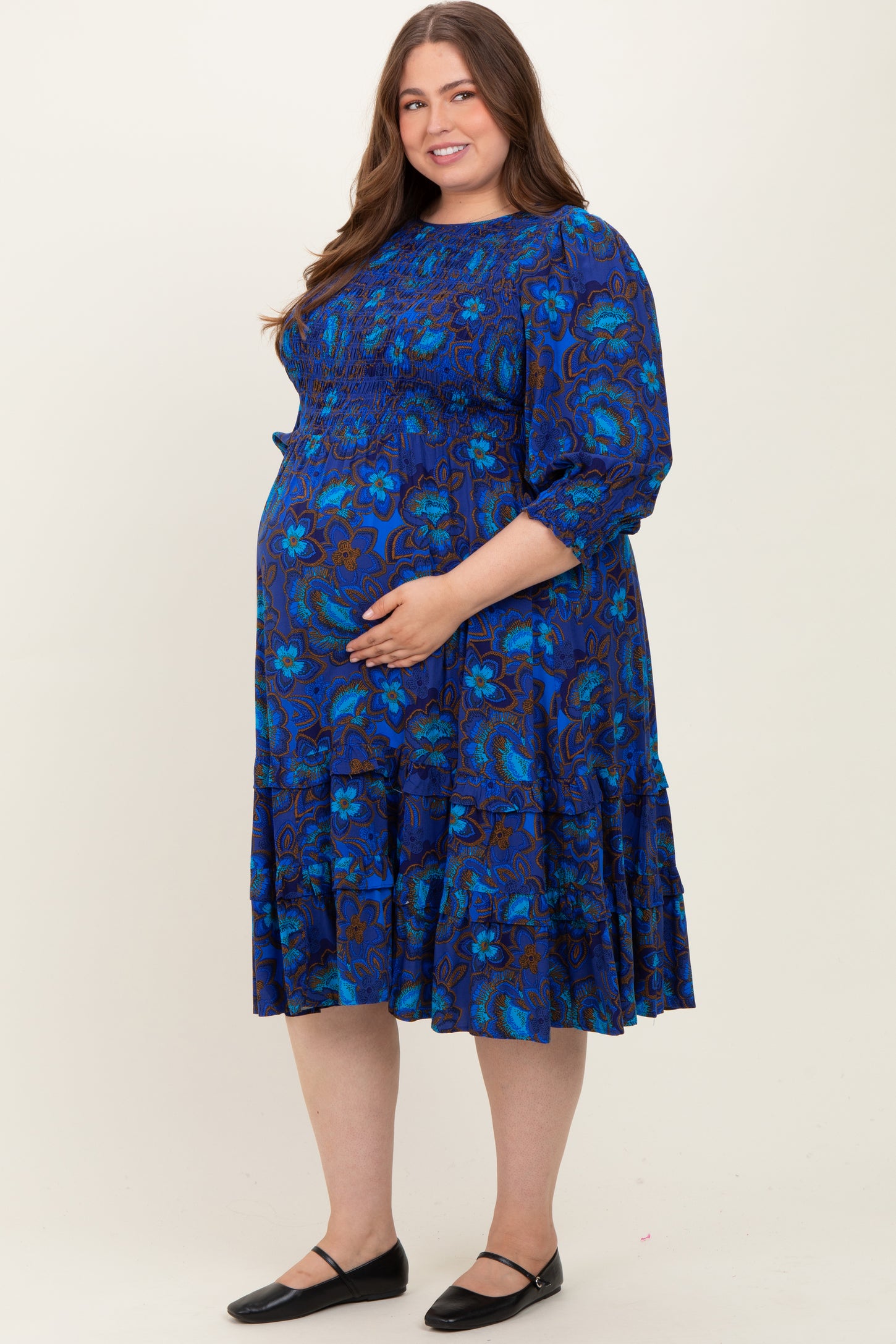 plus size navy blue floral dress Aloohaidyvio Plus Size Dresses Women V Neck Casual Loose Bohemian Floral Dresses Short Sleeve Summer Beach Tummy Midi Dresses 2XL