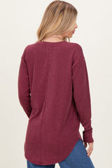 Burgundy Solid Ribbed Long Sleeve Tunic Top