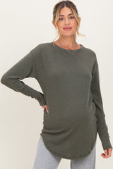 Olive Solid Ribbed Long Sleeve Maternity Tunic Top
