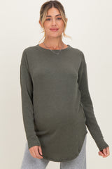 Olive Solid Ribbed Long Sleeve Maternity Tunic Top