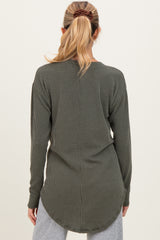 Olive Solid Ribbed Long Sleeve Maternity Tunic Top