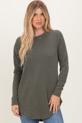 Olive Solid Ribbed Long Sleeve Maternity Tunic Top