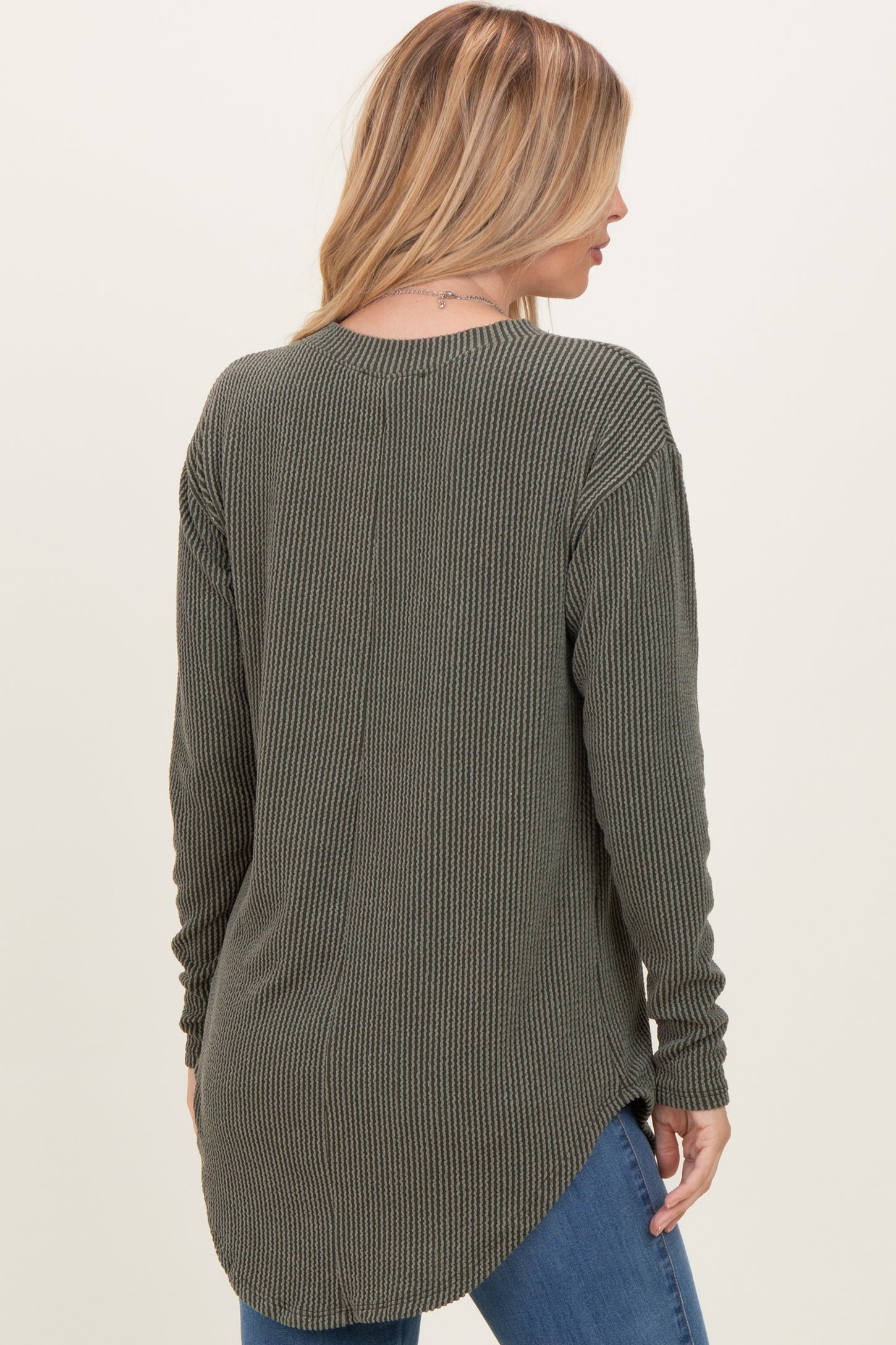 Olive Solid Ribbed Long Sleeve Tunic Top